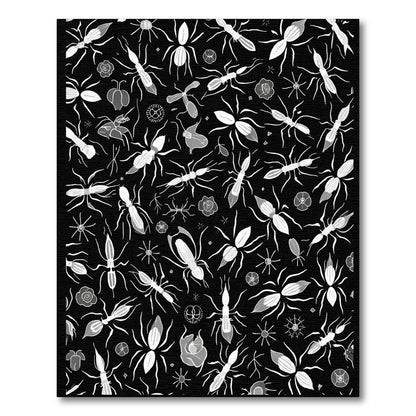 Monochromatic Insect Floral Scatter Rug
