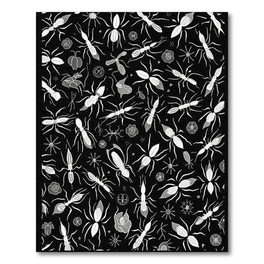 Monochromatic Insect Floral Scatter Rug