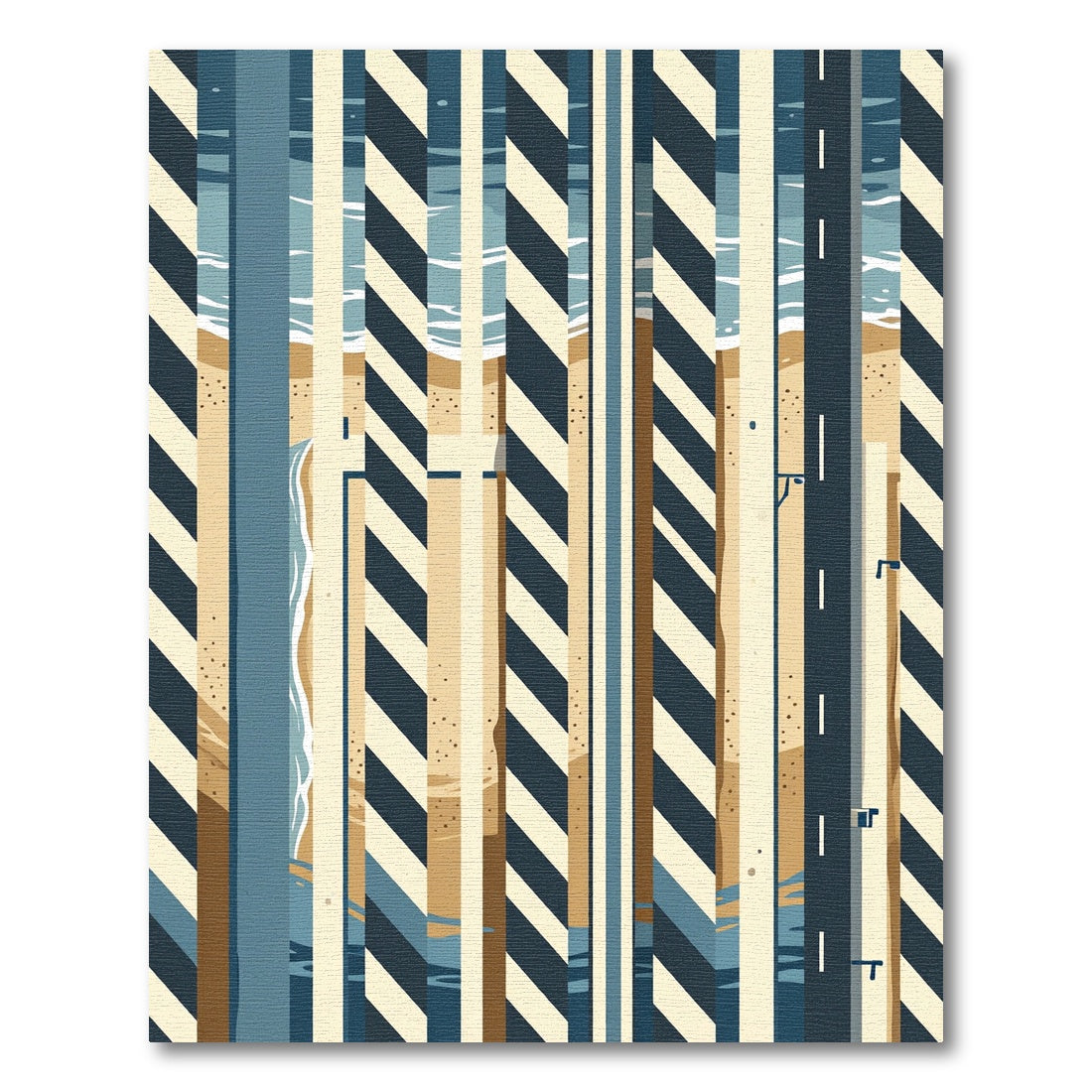Abstract Coastal Stripe Geometric Sand Blue Rug