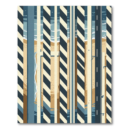 Abstract Coastal Stripe Geometric Sand Blue Rug