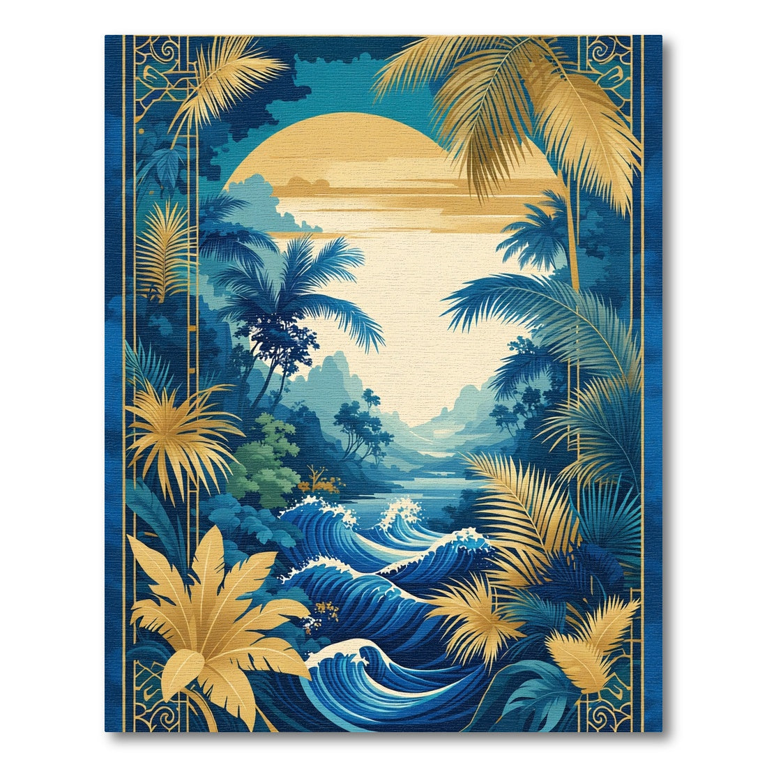 Golden Sunset Tropical Palm Wave Scenery Rug