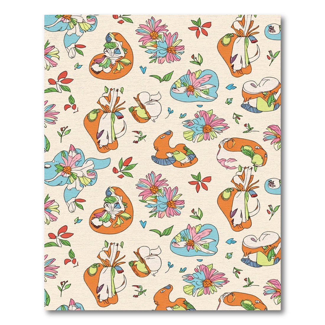 Whimsical Orange Floral Whimsical Animals Rug