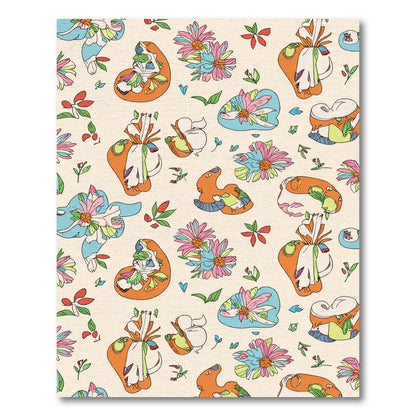 Whimsical Orange Floral Whimsical Animals Rug