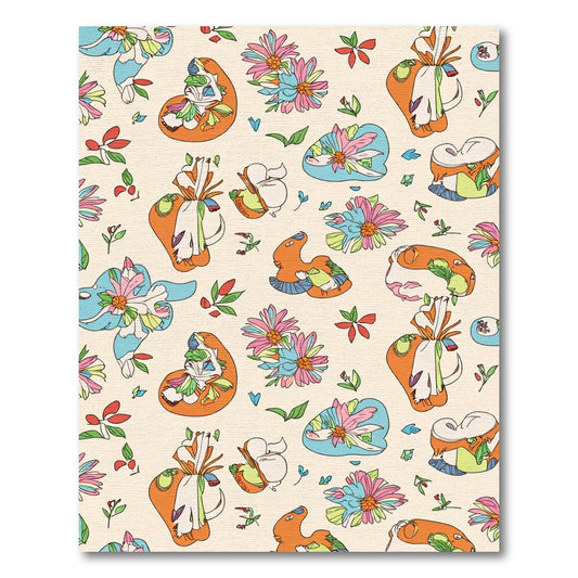 Whimsical Orange Floral Whimsical Animals Rug