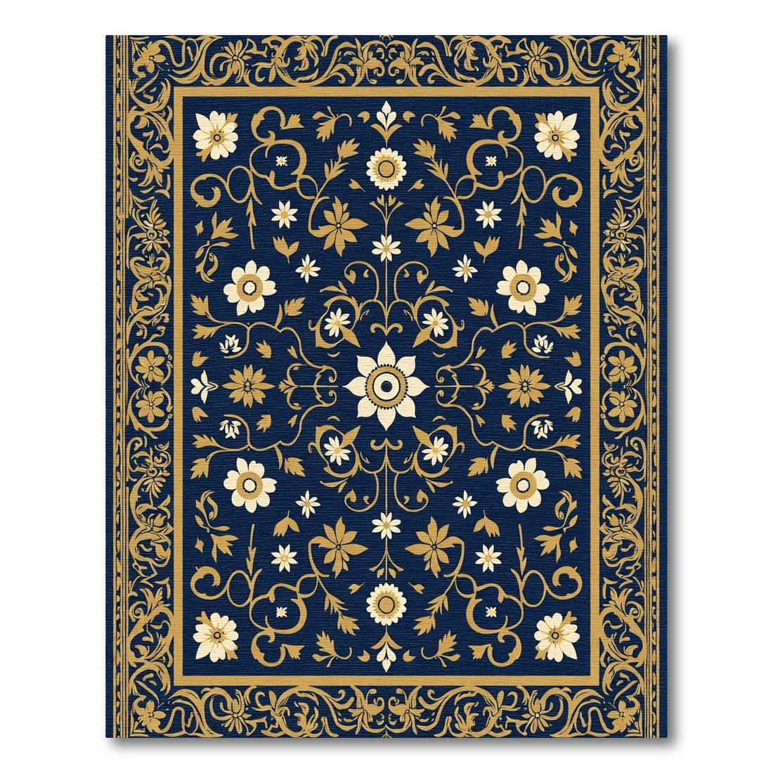 Gilded Navy Floral Medallion Rug