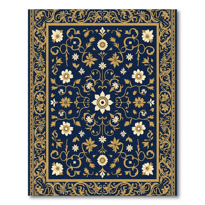 Gilded Navy Floral Medallion Rug