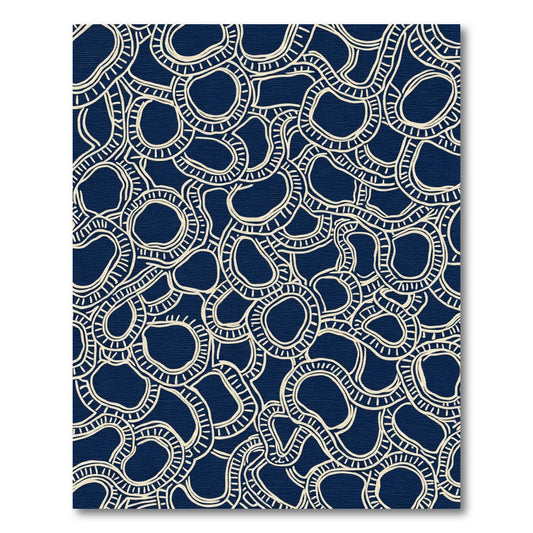 Navy Cream Flowing Organic Lines Rug