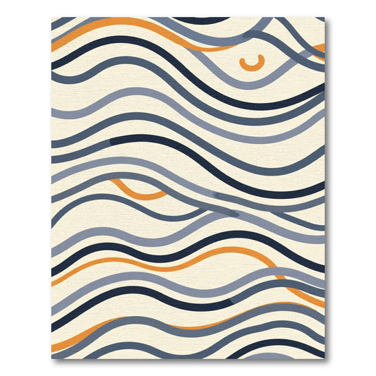 Cream Navy Orange Abstract Waves Rug