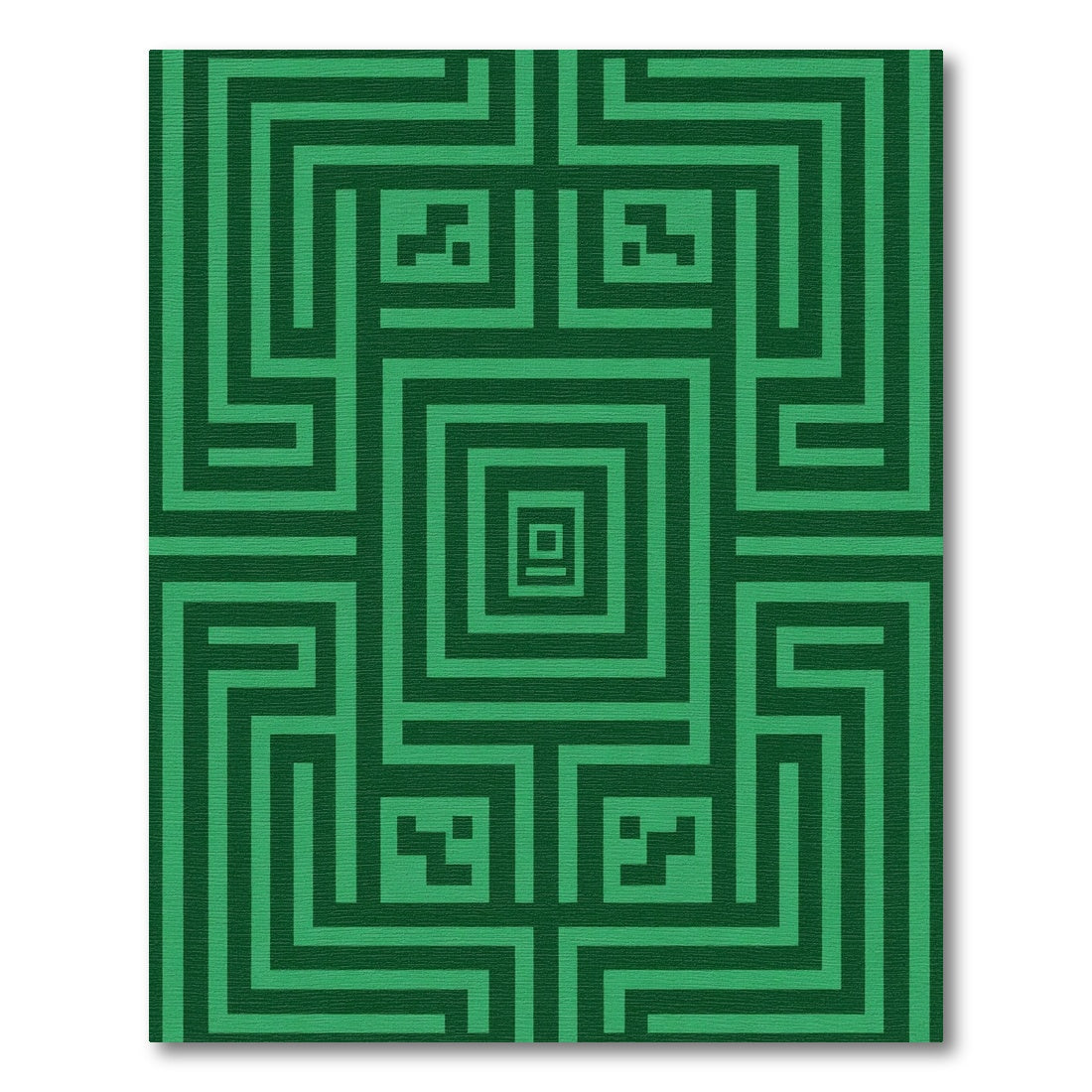 Deep Emerald Green Geometric Maze Rug