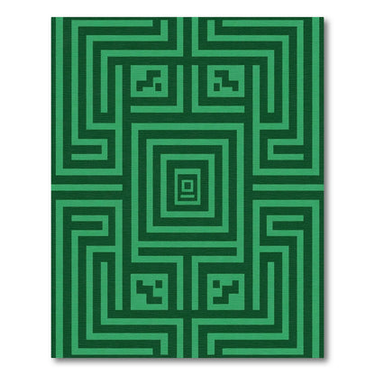 Deep Emerald Green Geometric Maze Rug