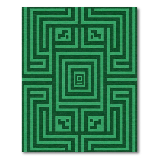 Deep Emerald Green Geometric Maze Rug
