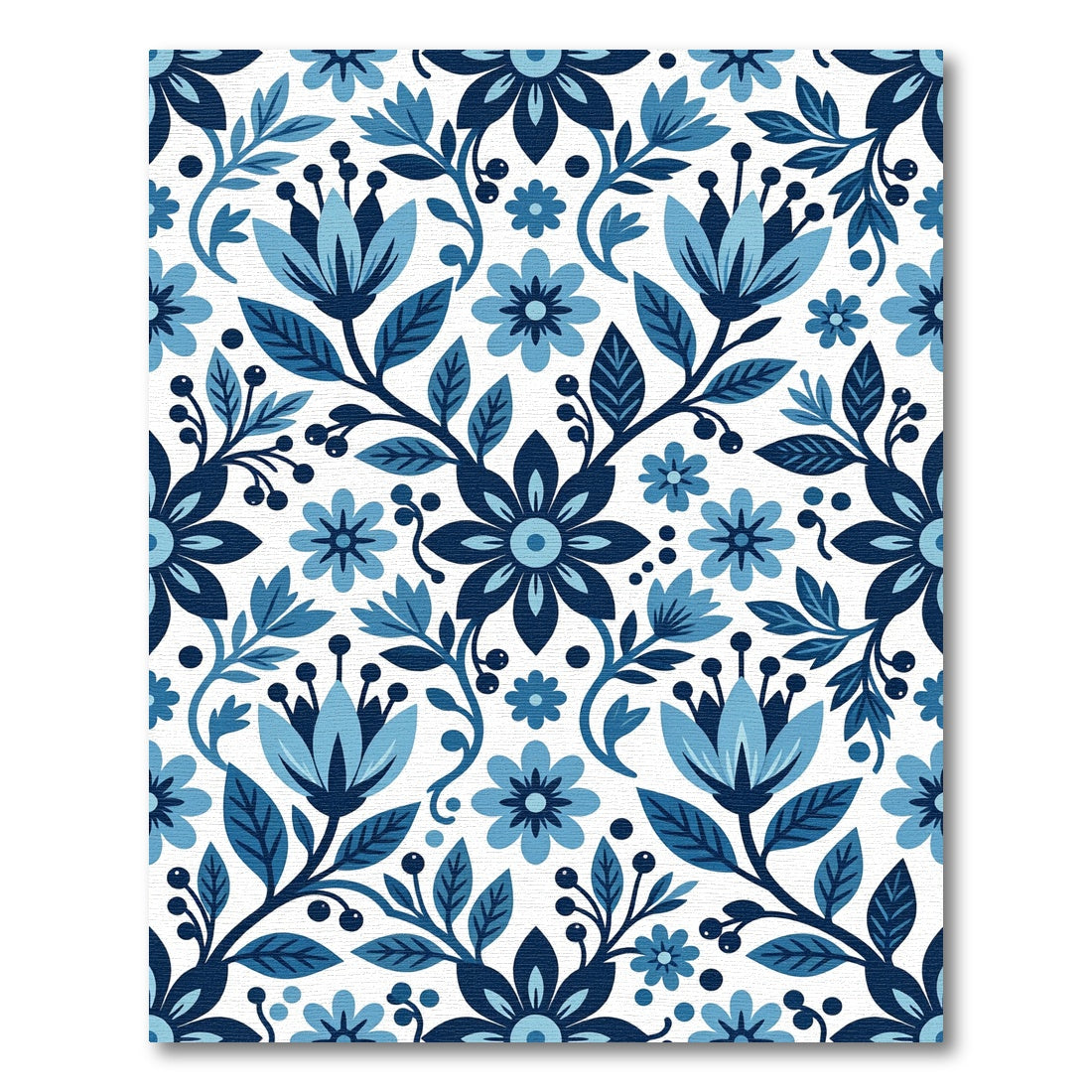 Elegant Navy and Azure Floral Tile Rug