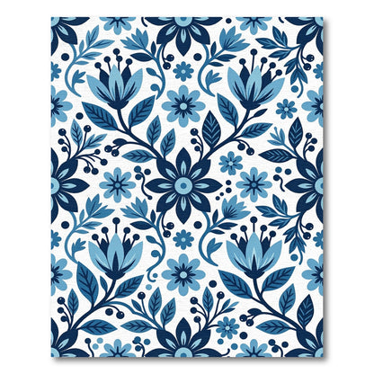 Elegant Navy and Azure Floral Tile Rug