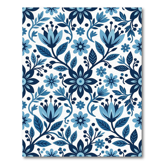 Elegant Navy and Azure Floral Tile Rug