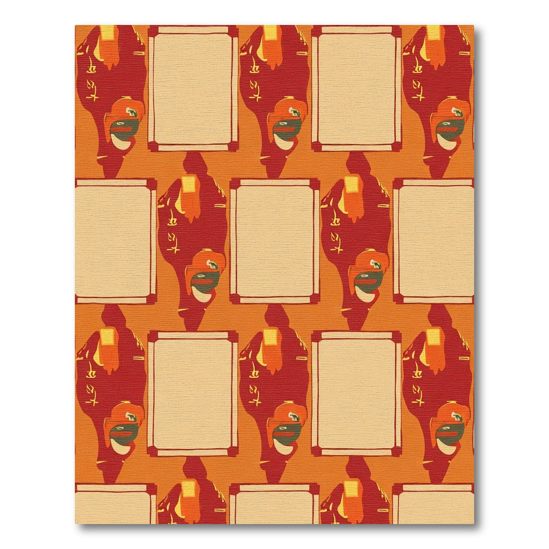Red Ochre Abstract Figures with Panels Rug