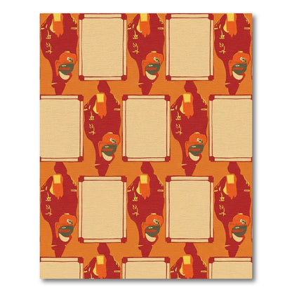 Red Ochre Abstract Figures with Panels Rug