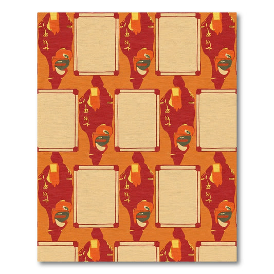 Red Ochre Abstract Figures with Panels Rug