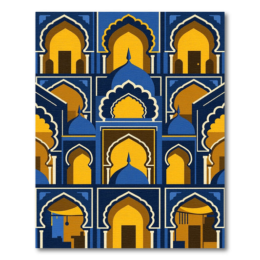 Midnight Blue Golden Arch Geometric Entryway Rug