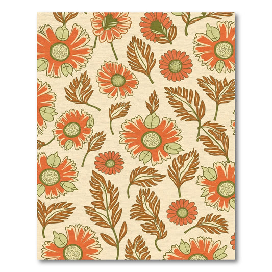 Retro Orange Daisy Botanical Arrangement Rug