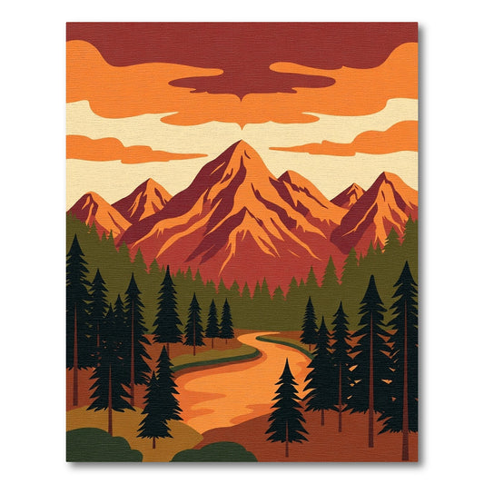 Crimson Mountains Forest River Sunset Rug