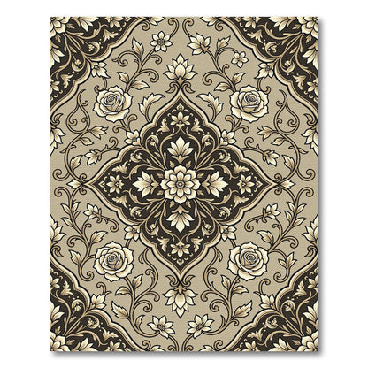 Elegant Beige Rose Floral Medallion Rug