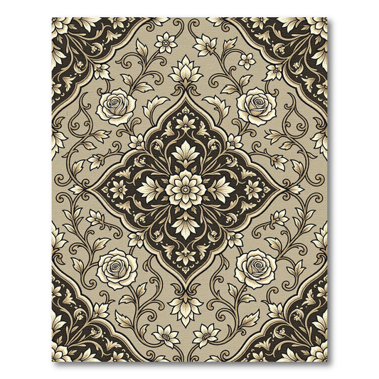 Elegant Beige Rose Floral Medallion Rug