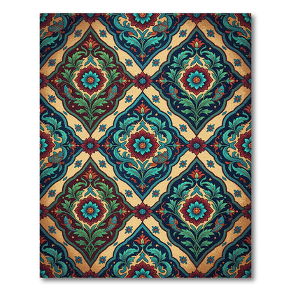 Rich Crimson Teal Floral Fish Rug