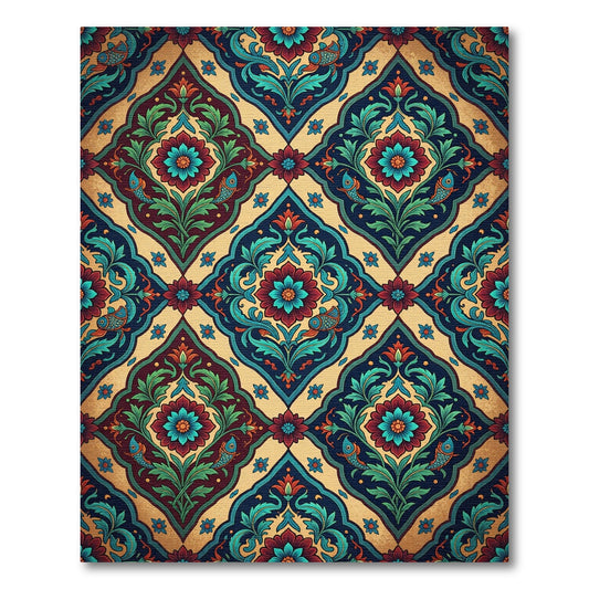 Rich Crimson Teal Floral Fish Rug