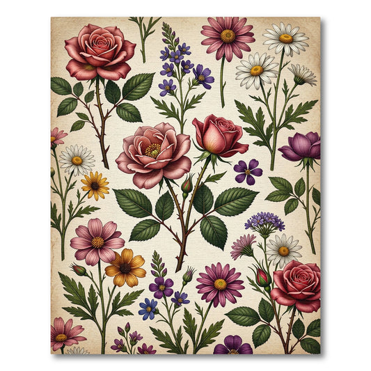 Vintage Botanical Rose and Daisy Garden Rug