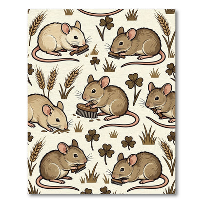 Whimsical Beige Mouse Wheat Clover Illustration Rug