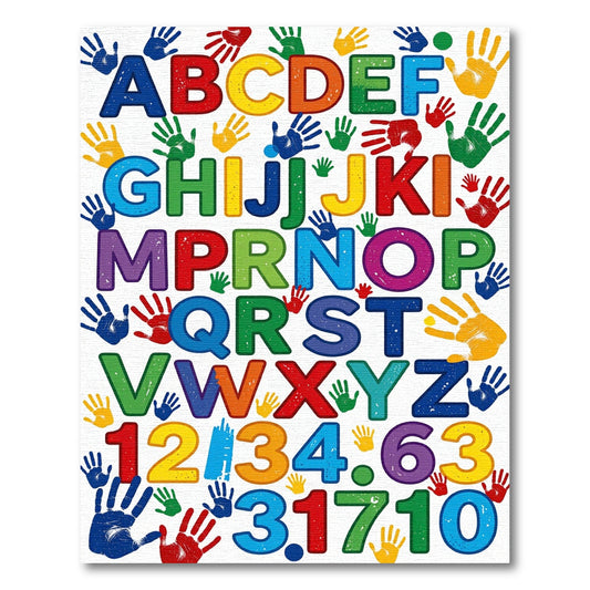 Colorful Alphabet Numbers Handprints Rug