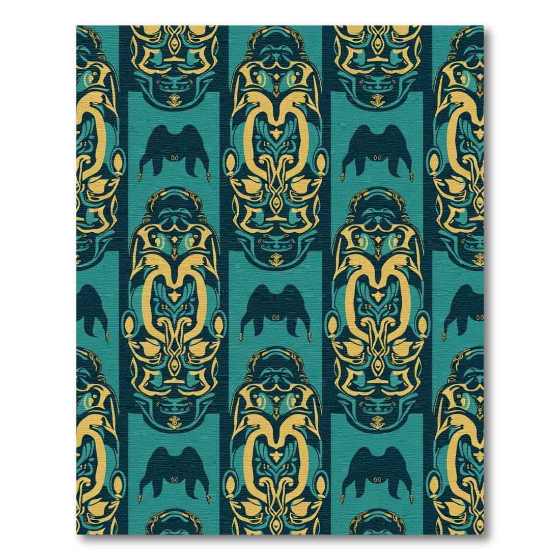 Majestic Teal Gold Tribal Mask Rug