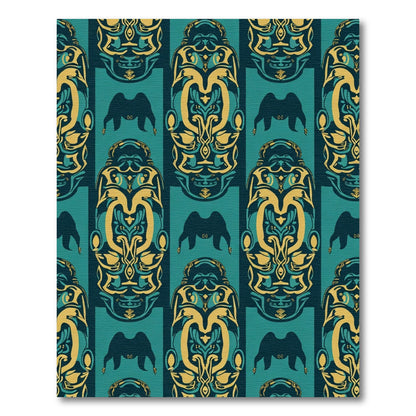 Majestic Teal Gold Tribal Mask Rug