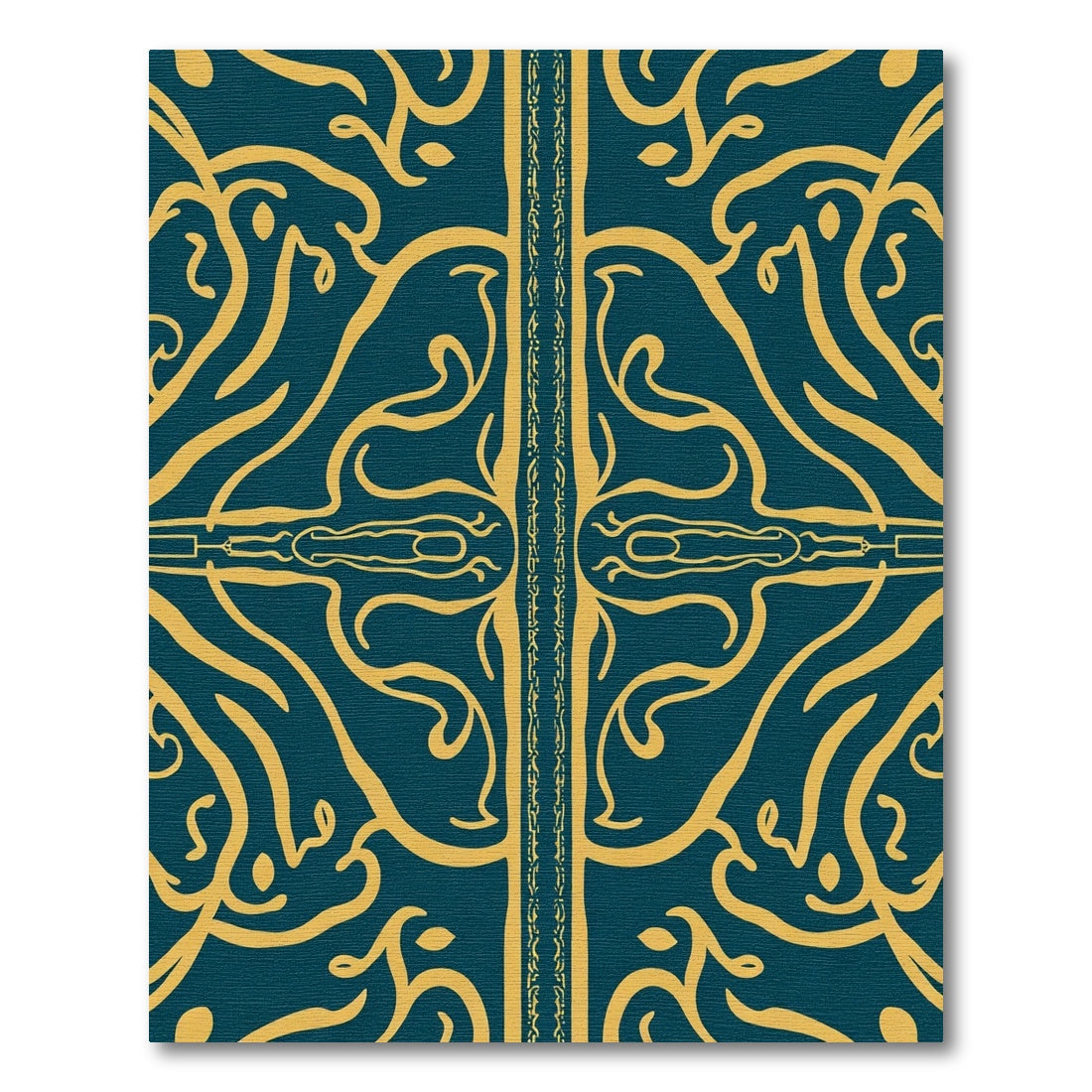 Teal Gold Ornate Scrollwork Rug