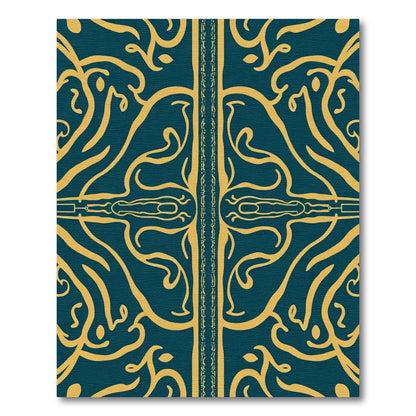 Teal Gold Ornate Scrollwork Rug