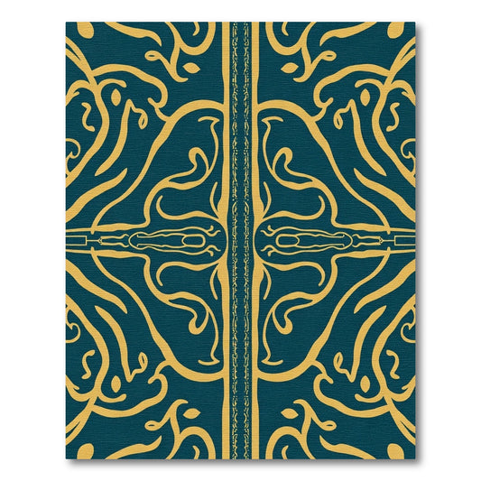 Teal Gold Ornate Scrollwork Rug