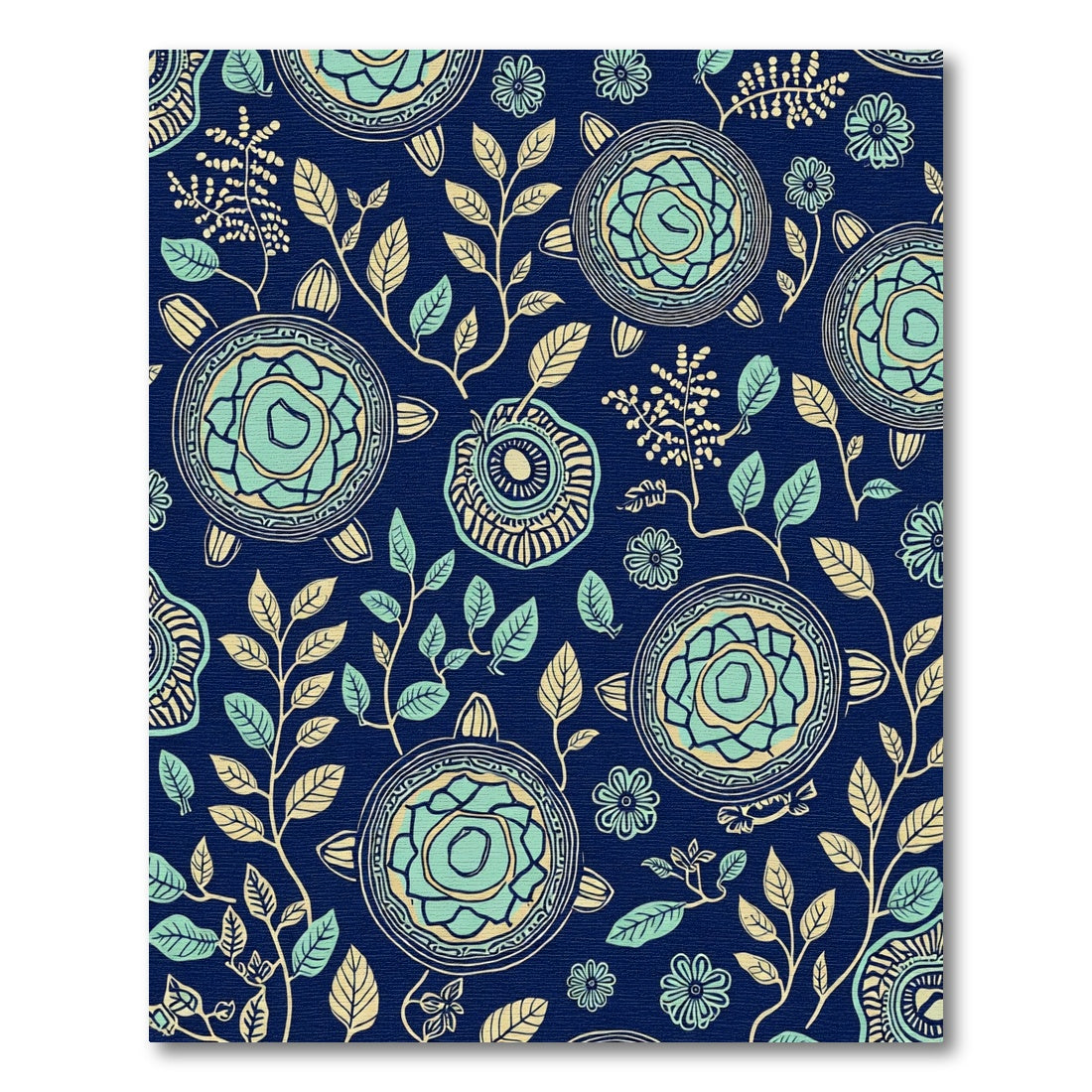 Navy Teal Botanical Turtle Garden Rug