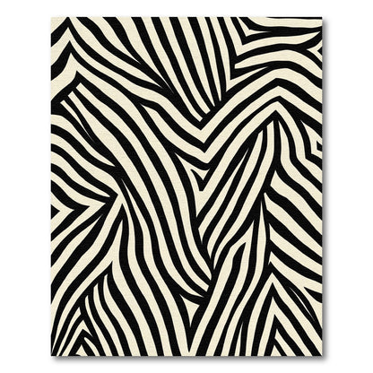 Cream Black Abstract Faux Zebra Strips Rug