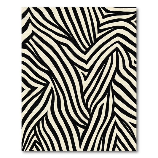 Cream Black Abstract Faux Zebra Strips Rug