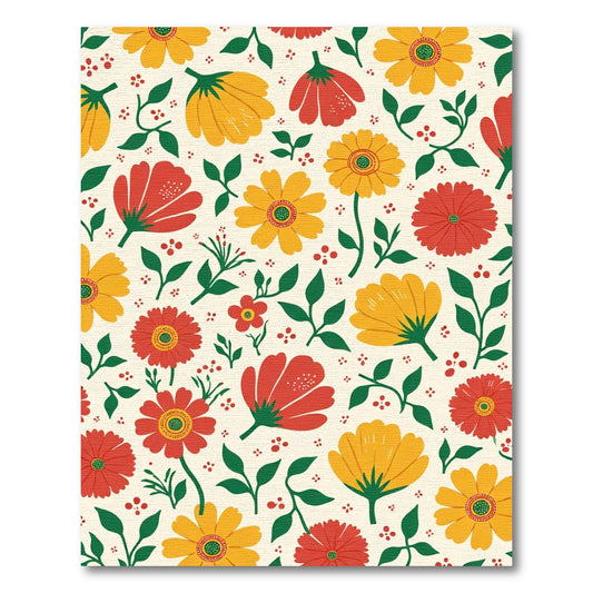 Red Yellow Floral Garden Burst Rug