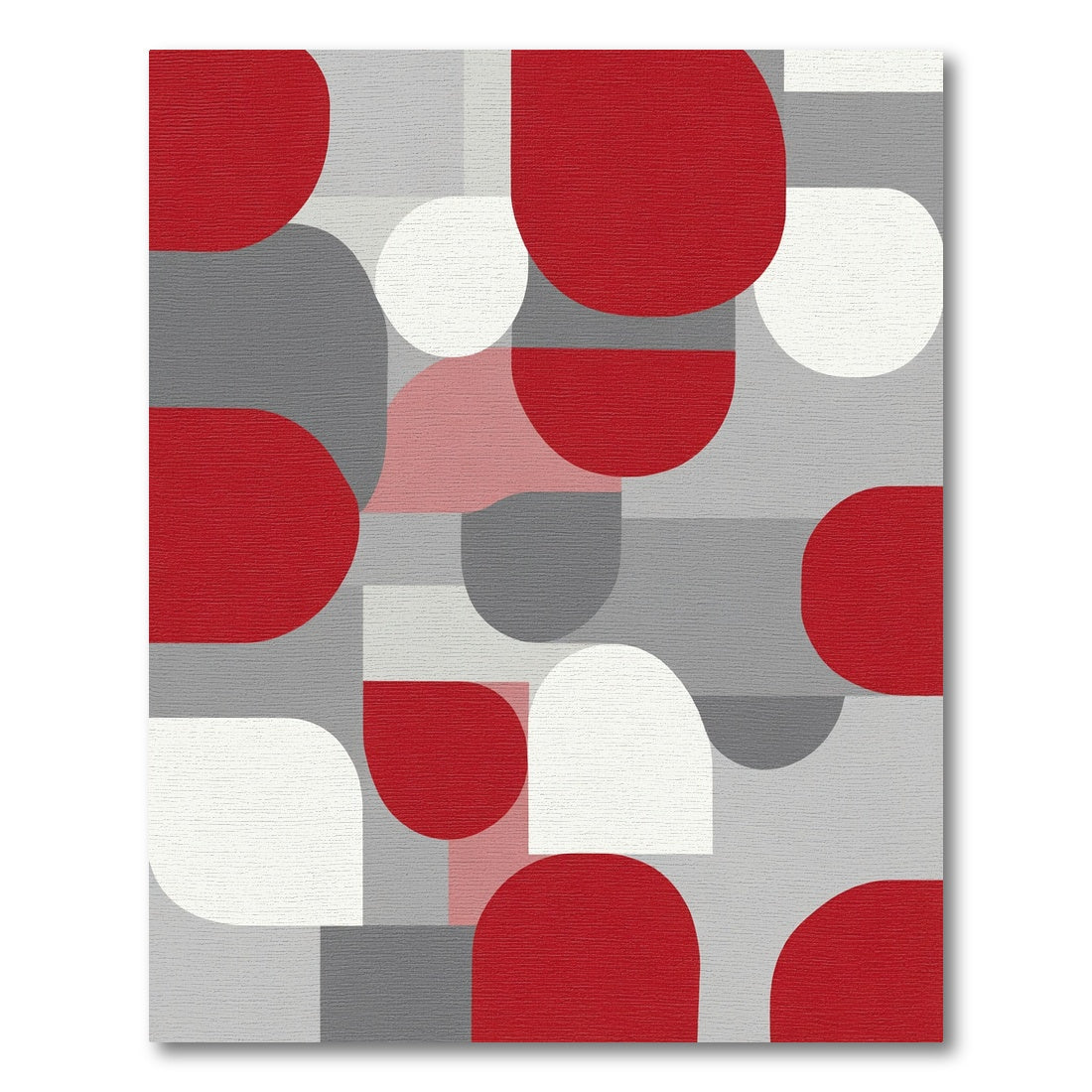 Red White Gray Abstract Geometric Shapes Rug