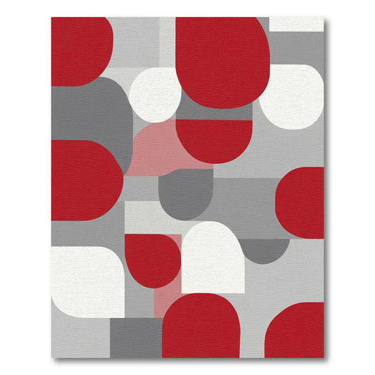 Red White Gray Abstract Geometric Shapes Rug