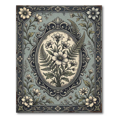 Vintage Sage Floral Oval Botanical Rug