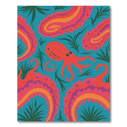Vibrant Coral Octopus Paisley Swirls Rug