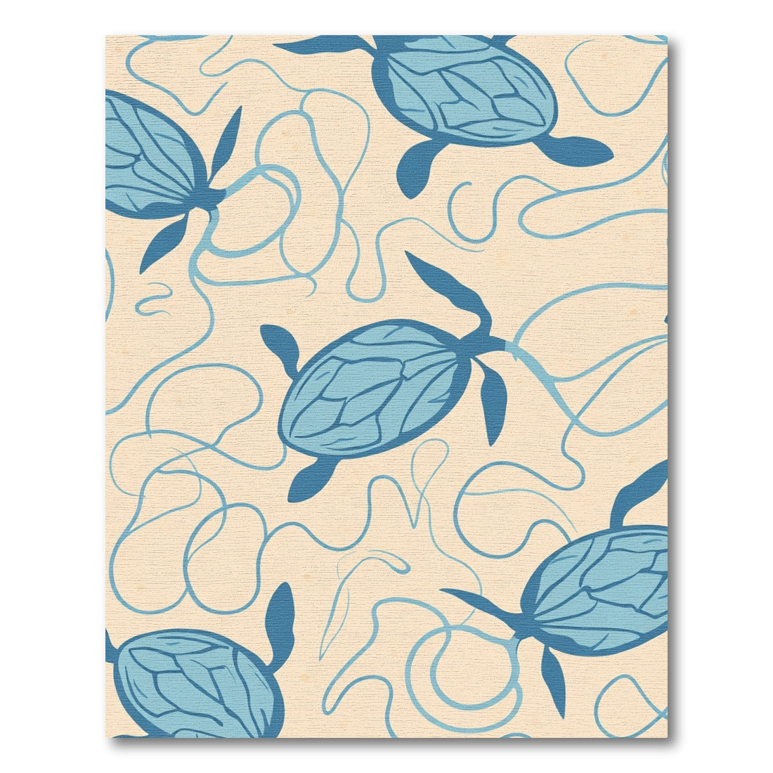 Blue Sea Turtles Flowing Swirls Rug