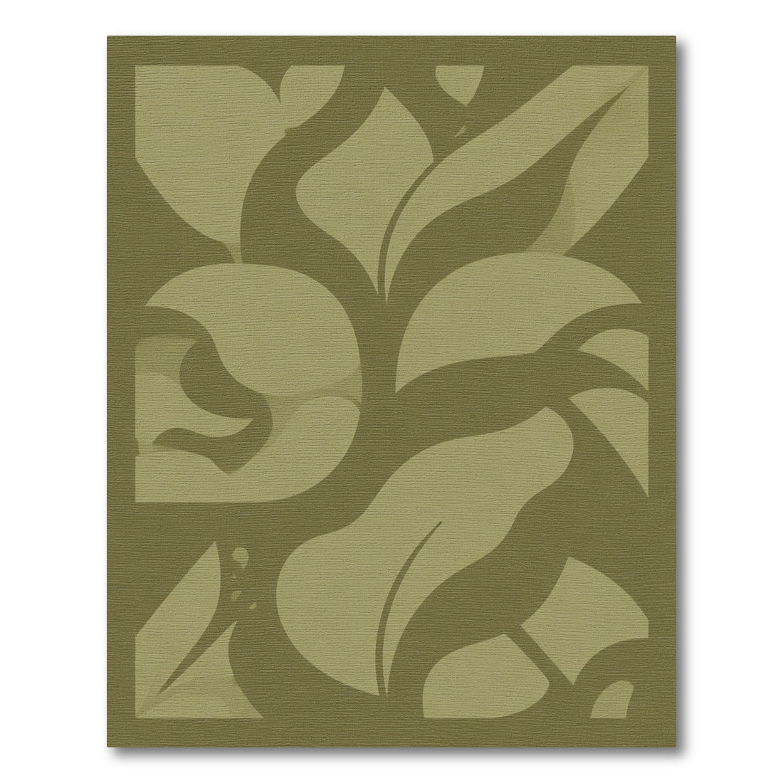 Olive Green Abstract Botanical Swirl Rug