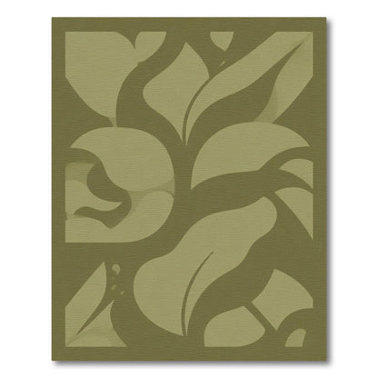 Olive Green Abstract Botanical Swirl Rug