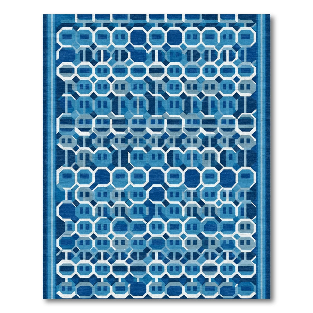 Deep Blue Geometric Lattice Rug
