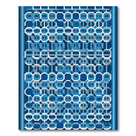 Deep Blue Geometric Lattice Rug