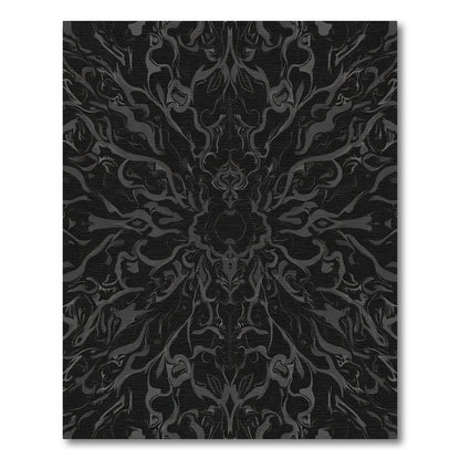 Dark Gray Abstract Floral Mandala Rug